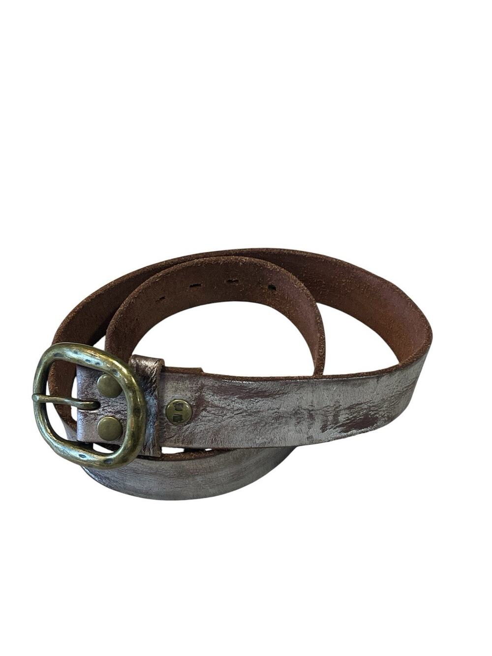 Bed Stu -Precious Silver Metallic Distressed Leather Belt Size 34
